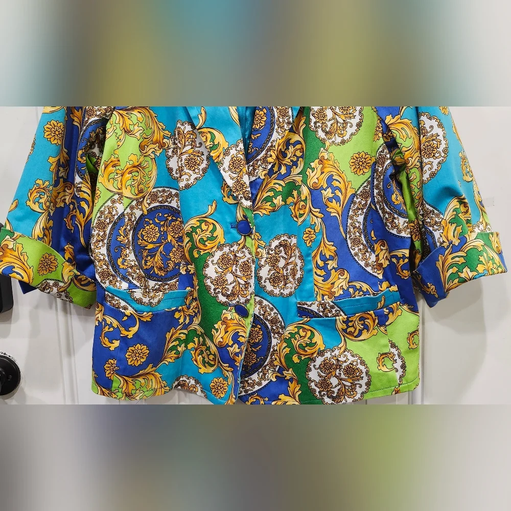 Linea by Louis Dell'Olio Baroque Medallion Scroll Print Blazer Women's Size 1x